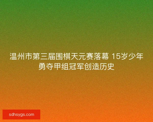 温州市第三届围棋天元赛落幕 15岁少年勇夺甲组冠军创造历史
